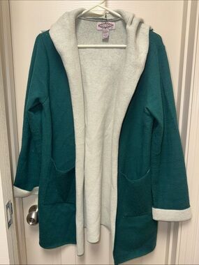 Olivers Teal Hooded Fleece Cardigan with Cream Lining
